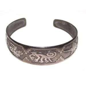Vintage Southwestern Peruvian Sterling Silver Animal Motif Cuff Bracelet